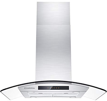 CIARRA CAS90803N Ceiling Mount Hood, 36 inch Island Range Hood Stainless Steel with Touch Control Panel, Ducted/Ductless Convertible Kitchen Vent Hood with 3 Speed Motor & Dishwasher Safe Mesh Filters