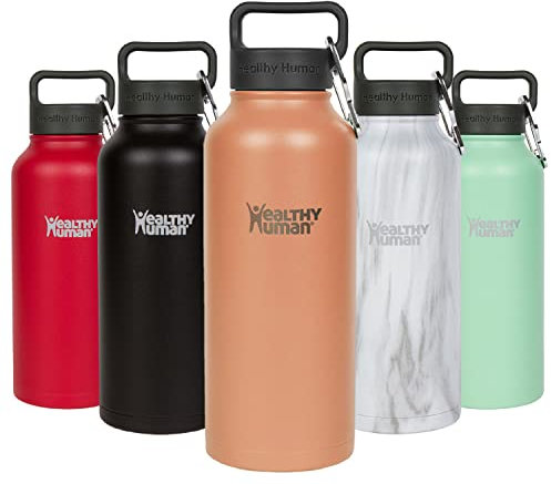 Healthy Human Stainless Steel Water Bottle, Double Walled Vacuum Insulated Tumblers, Travel Bottles with Leak Proof Lid for Adults, Picnic, Camping, Hiking, Outdoor, 32 oz (946 ml), Peach