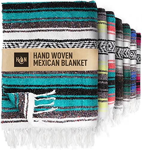 Authentic Handmade Mexican Blanket 70x50, Indian Yoga Blanket, Esmerald