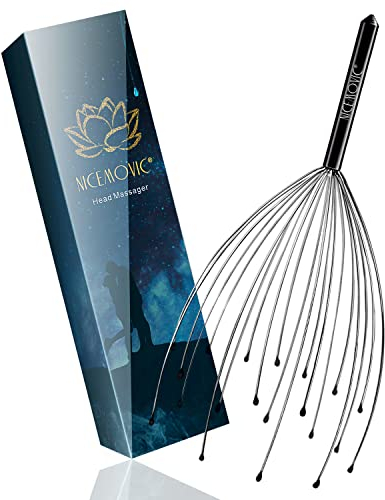 NICEMOVIC Kopfmassagegerät Kopfkrauler mit 20 Fingern Kopfmassage Spinne | Kopfspinne für Entspannung, Relax Wellness Metall Kopfkrauler Kopfmassage-Stab Kopfkratzer [Schwarz]