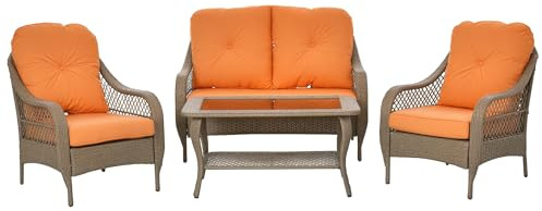 Outsunny Set Mobili da Giardino Rattan PE 2 Poltrone Khaki e Arancione