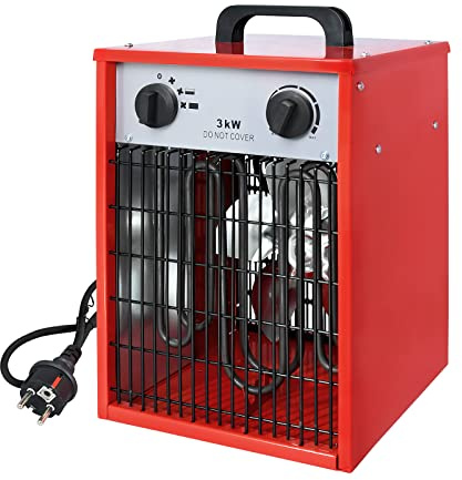 HENGMEI Chauffage électrique soufflant 3 kW Chauffage de chantier Chauffage électrique avec thermostat 3 niveaux de chauffage Pour utilisation en intérieur et en extérieur Pour chantier,