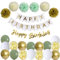 Happy Birthday Blanco Verde Cumpleaños Decoración Set Cumpleaños Guirnalda Globos Blanco Verde Globos 6 Pompoms Decoración de Cumpleaños Niño