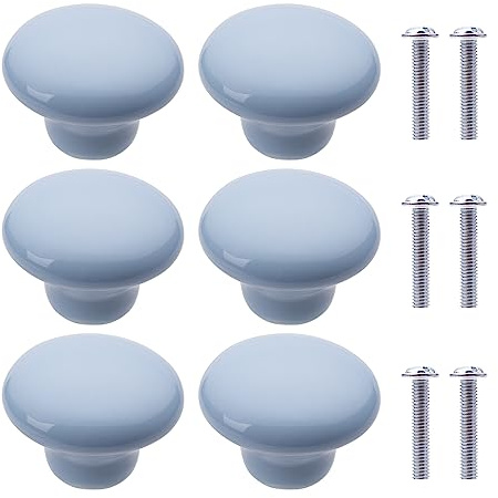 NAKUPENDA 6Pcs Boutons de Meuble en Céramique Boutons de Tiroir de Placard en Céramique en Forme de Ronds Poignées pour Armoires de Cuisine de Bibliothèque (Bleu Clair)