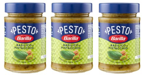 Barilla Pesto Basilico e Pistacchio Pesto con albahaca y pistachos de agricultura sostenible, 190 g, salsa italiana sin gluten
