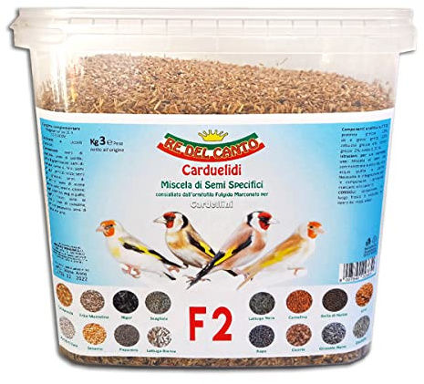 Re del Canto - F2 Carduelidi 1 Paquet 3kg - Mélange Graines Spécifiques Nourriture Chardonnerets, Accordéons, Serins, Verdiers, Cardellini Major, Venezuela, Spinus