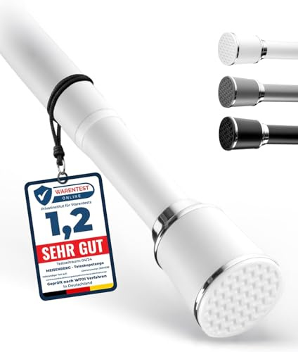 MEISENBERG Stange zum Klemmen 170-220cm, Weiß, Ø 32 mm, Duschstange ohne Bohren - Klemmstange für Gardinen - Multifunktionale Teleskopstangen für Vorhänge, Dusche, Türöffnungen und Kleiderschrank