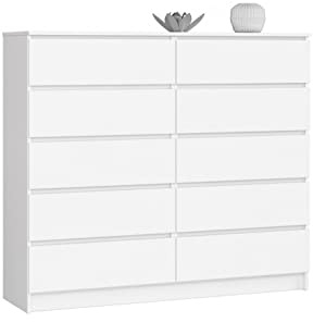 VBChome Kommode mit 10 Schubladen 120 x 40 x 120 cm Weiß Matt Grifflose Schubladenkommode Mehrzweckschrank für Flur Schlafzimmer Wohnzimmer Kinderzimmer Modern Weiß Matt 10 Schubladen