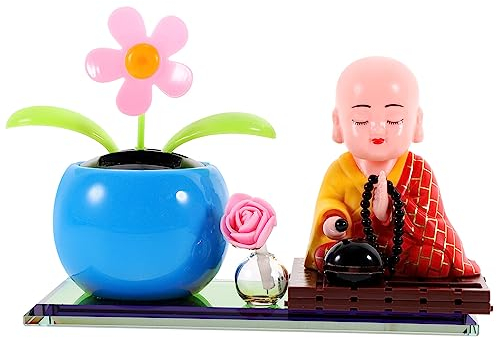 Garneck Armaturenbrett-Dekoration Solarbetrieben Schüttelnder Mönch Kompaktes Auto-Ornament Buddhistische Kultur für Zuhause