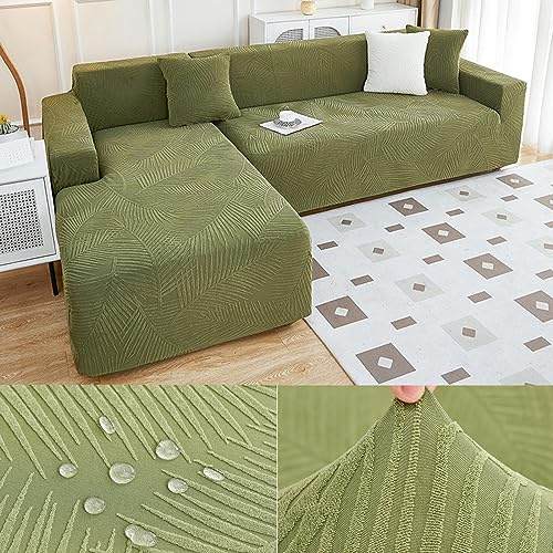 Sofabezug Wasserdicht Sofaüberwurf Elastische Stretch Sofabezüge Ecksofa L Form Rechts Links Chaiselongue Sofa Überzug Universal 1/2/3/4 Sitzer Waschbar Anti-Rutsch Couchbezug,Green4-2seats+3seats