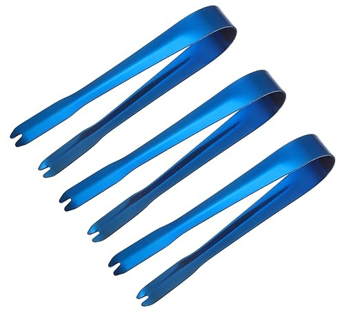 QUARKZMAN Service Pinces, 3pcs 5.2pouce - Inox Acier Glace Pinces, Petites Pinces pour Apéritifs, Sucre, Charcuterie, Dessert, Thé Fêtes, Bar, Café (Bleu)