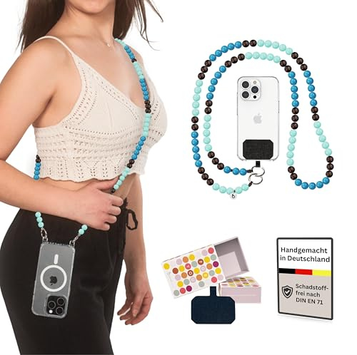 Verbesserte Holz Handykette Perlen lang zum Umhängen inkl. Patch | handmade in Deutschland | Längen 120cm, 130cm, 140cm | kompatibel mit iPhone, Samsung | Geschenkidee Weihnachten (Chocolate, 140cm)