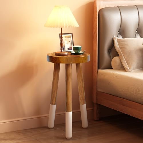 JOLLYMER Teakholzhocker aus Teakholz, rund, tauchgefärbt, Beistelltisch mit Holzakzent, Pflanzenständer aus Holz (50,8 cm hoch)
