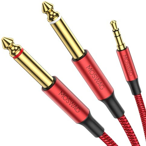 MOSWAG 5M 3.5 mm 1/8 TRS a 2x6.35 mm 1/4 TS Cable mono Y Cable divisor de Compatible con computadora portátil, reproductor de CD,amplificador de potencia,mezclador,sistemas estéreo domésticos
