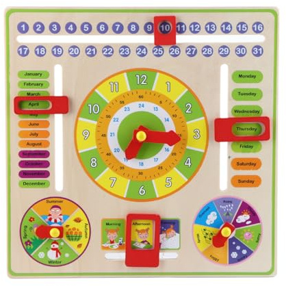 Xcello Smart Design Lernuhr aus Holz Für Kinder, Lernen von Uhrzeit, Datum, Jahreszeit, Wetter, Wandaufhängung, Multifunktionales Früherziehungsspielzeug