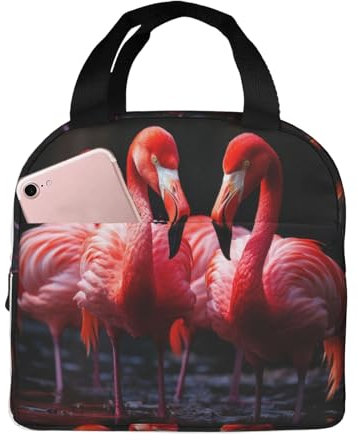 OUSIKA Flamencos en fondo negro, lonchera aislada para mujeres y hombres, lonchera reutilizable, bolsa de almuerzo de viaje, bolsa de almuerzo portátil para el trabajo, picnic