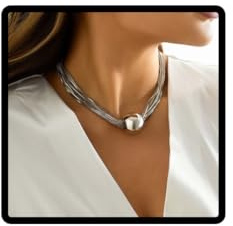 Carufin Hip-hop Sphere Pendant Necklace Bracelets Multi-layer Chunky Choker Necklaces Thick Chains Jewelry for Women and Girls