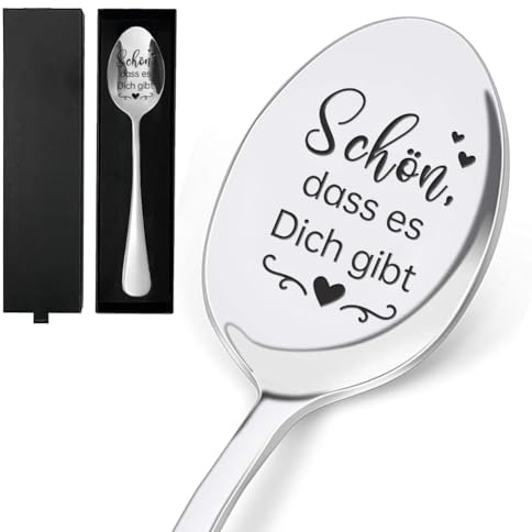 GLOBLELAND Kaffeelöffel mit Gravur Schön, dass es Dich gibt, Hochzeitsgeschenk für Brautpaar, Löffel aus Edelstahl, Geschenke für Paar Ostern Jahrestag Valentinstag 19cm
