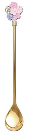 ZXFIYTBH Spoons Stainless Steel Dessert Teaspoon with Unique Flower Shaped Handle 1 Piece Coffee Spoons Tea for PartyTable Decoration Espresso Stirring Spoons Dessert Spoon(Color:Gold,Size:S)