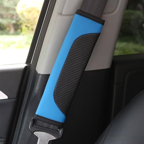 2 Stück Gurtpolster,Premium Auto Gurtpolster im Zweierpack,Polsterung für Sitzgurt im Auto,PU Leder Universal Sicherheitsgurt Polster Autogurt Polster Gurtschoner Schulterpolster (Schwarz Blau)