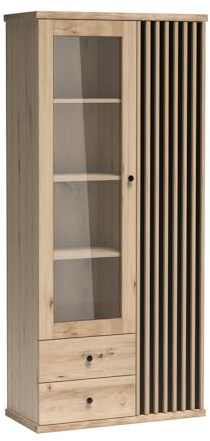 Lomadox Vitrine Standvitrine Vitrinenschrank Eiche mit schwarz