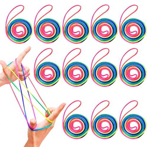 12er-Pack Fingerspiel Rainbow Rope Flexibles Fadenspiele für Kinder Fingertwist Kinder Fingerspiel Rainbow Rope Flexibles Hochwertiges Regenbogen-Seil-Faden-Fingerspel Lernspielzeug für Kinder