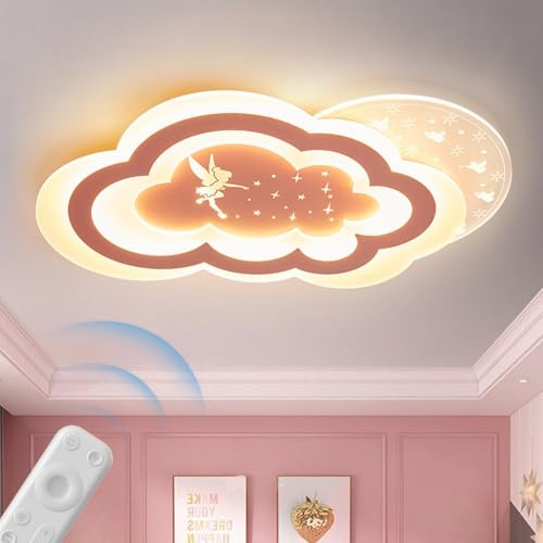 ENXING Moderne Kreative Wolken LED-Deckenleuchte Mit Fernbedienung Stufenlos Dimmbar Acryl Für Schlafzimmer Flur Kinderzimmer Wohnzimmer (Rosa)