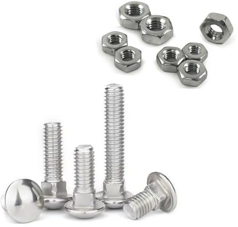 5x M5 x 60mm Cup Square Carriage Bolts with Nuts, A2 Stainless Steel Coach Screws with Dome Mushroom Heads. Durable, Corrosion-Resistant Fasteners For Wood, Metal, And Masonry Applications