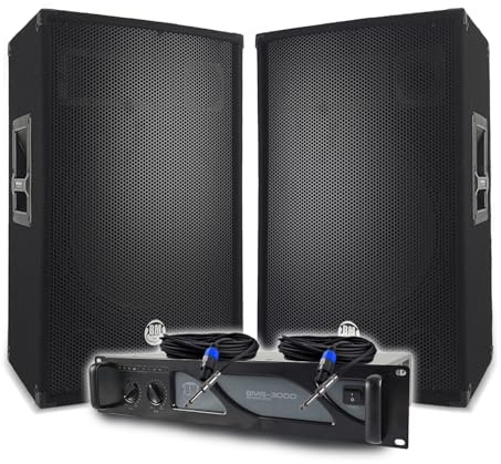 Pack Sono DJ BM Bmsonic Amplificateur 3000W, Paire d'Enceintes Passives 2x700W, Câbles Speakon, Sonorisation Pro
