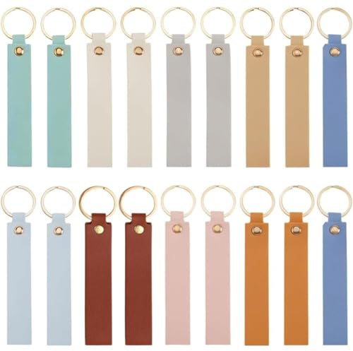 SUNNYCLUE 27 Porte Clés Vierge en Similicuir 9 Couleurs en Vrac Léger Coloré en PU Rectangulaire avec Anneau en Fer Doré pour Porte Clés Estampage Bricolage