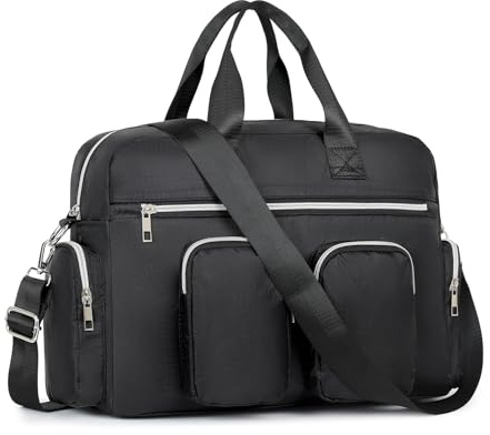 Kono Handväska topphandtag väska för kvinnor, flera fickor messenger crossbody-väska, medium vattentät skolväska axelväska, damer lätt tygväska för arbete shopping resor, Ren svart, Large