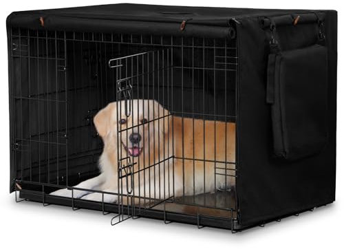VERABE 600D Hundekäfigabdeckung, wasserdichte Haustierzwinger-Abdeckung mit Aufbewahrungstaschen-Abdeckung, passend für 76,2 cm Drahtkäfig-Hundekäfig, 76,2 cm, Schwarz