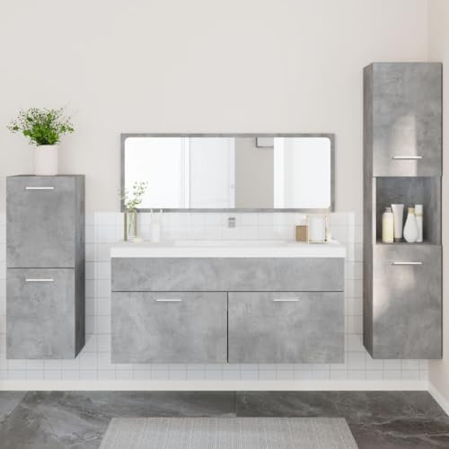 Lauuoeriau Furniture Item home 4-teiliges Badmöbel-Set Beton Grau Holz-Möbel