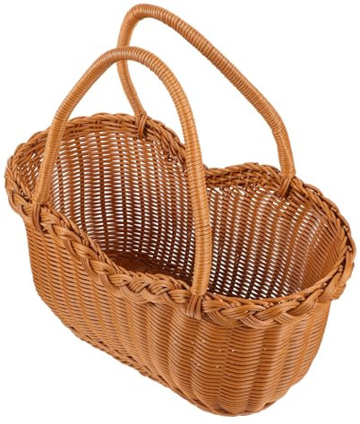 Supvox Geflochtener Korbgriff Multifunktionaler Obstpflückkorb Rattan-Imitation Geflochtener Obstkorb Stabiler Erntekorb für Den Garten Als Hochzeitsgeschenk