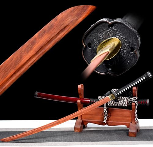 HJHUUA Holz-Tachi,handgefertigtes Bokken,natürliches Mahagoni-Samurai-Schwert,hölzernes Trainingsschwert Katana für Kendo-Übungen,Cosplay,Requisiten,Dekoration,Geschenke – 104 cm