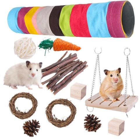 Zunishaone Hamster-Spielzeugset, Haustiertunnel für Hasen - Kleintiertunnel,Kaninchen-Verstecktunnel mit Kauspielzeug für Kaninchen, Hasen, Meerfrettchen, Kätzchen