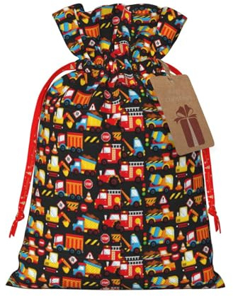 Kuilepa Leinen-Jutebeutel mit Bauwagen-Druck, mit Geschenkanhängern, Geschenktüten, Hochzeitsfeier, Weihnachten, Geburtstag, Geschenke für Party, Heimbedarf