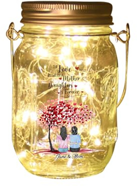 NOONATIVE The Love Between A Mother & Daughters is Forever Mason Jar Light,Personalized Mason Jar Night Light with Portrait & Name,Custom Home Decoration Lights,Mothers Day Birthday Gift for Mom