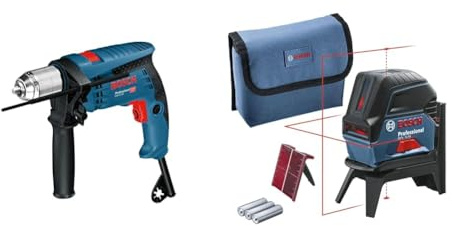 Bosch Professional Schlagbohrmaschine GSB 13 RE (Leistung 600 Watt, Schnellspannbohrfutter 13mm) + Kreuzlinienlaser GCL 2-15 (roter Laser, Innenbereich, mit Lotpunkten, Arbeitsbereich: 15 m)