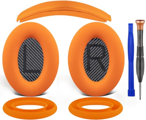 SOULWIT Ear Pads Cushions + Headband + Silicone Earpads Cover Protector, Replacement Kit for Bose QuietComfort 35 QC35, QC35 ii Over-Ear Headphones - Orange