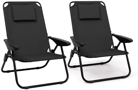 IDMarket - Set aus 2 faltbaren Strandkörben - neigbare Gartensessel Rucksack anthrazitgrau und schwarzes Tuch