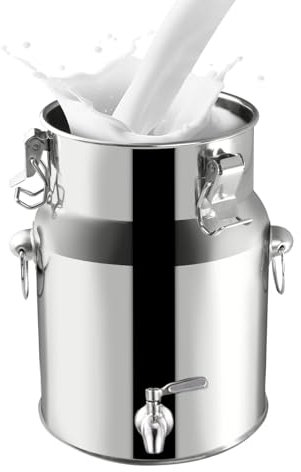 AIZYR Bidone del Latte in Acciaio Inossidabile Brocca del Latte, Secchio del Vino con Coperchio Sigillato E Rubinetto Brocca di Servizio Contenitore per Barattoli di Cereali per Casa, Fattoria,5L