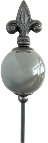 naninoa Metall Stecker französische Lilie. Gartenstecker mit Keramik-Kugel. Gartendeko Gartenverzierung. grau BETONGRAU 80 cm.