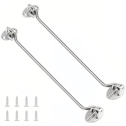 AMONENZ 2 Stück 350mm Sturmhaken mit Öse, Silber Edelstahl Tür Riegel | Sturmhaken Lang, mit 8 Schrauben, für Türen, Schränke, Fenster, Gartenzaun