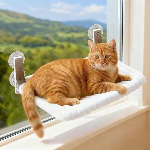 Plegable Hamaca Gato Ventana, Cama Ventana para Gatos con 4 Ventosa Fuerte Alfombra Reversible, Cama Gato Ventana, Hamaca Gatos Soportar hasta 18kg para Todas Las Estaciones
