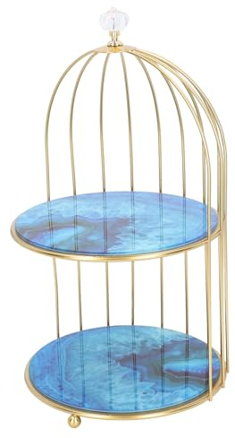 Tnfeeon Moderne Goldrahmen Doppelschicht Vogelkäfig -Lagerregal für Badezimmerorganisator - Schönes und Praktisches Design Geeignet für den Schminktisch Geeignet (Achatsteinmuster)