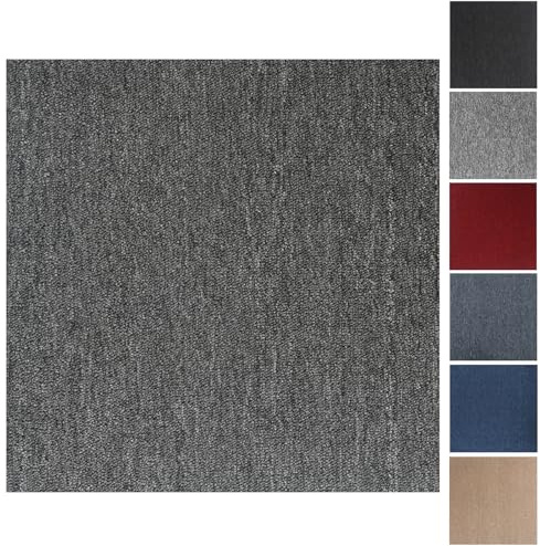 Carpet Tiles, 20pcs Carpet Tiles 50x50 for for Commercial Retail, Office, Home, Kitchen, Bedroom, Living Room, Bathroom (Dark Grey)