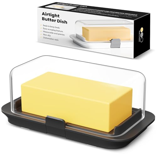 Pisol Mantequera, para 250g y 500g de manteca, Conservador de Mantequilla Hermético con Tapa para un Paquete Completo de Una Libra, Recipiente con Cierre para Encimera, Negro