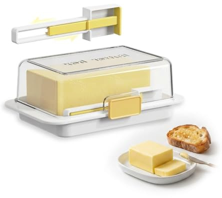 Butter Dish with Lid for 250g and 500g Blocks, Airtight Keeper for Countertop and Fridge, Plastic Butter Holder, Dishwasher Safe, White