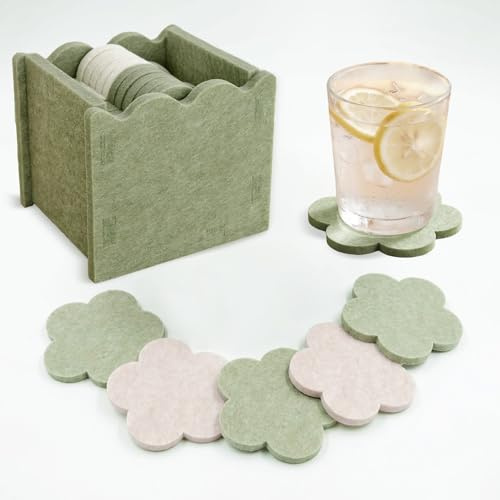 Yeedonzo Felt Coasters with Holder, Set of 10 Drink Coasters for Drink
